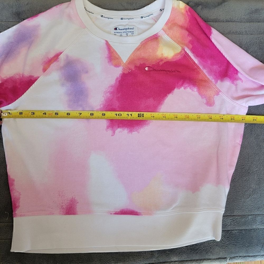 CHAMPION CAMPUS FRENCH TERRY CREWNECK SWEATSHIRT IN WHITE NEON WATERCOLOR SIZE M - Picture 7 of 11
